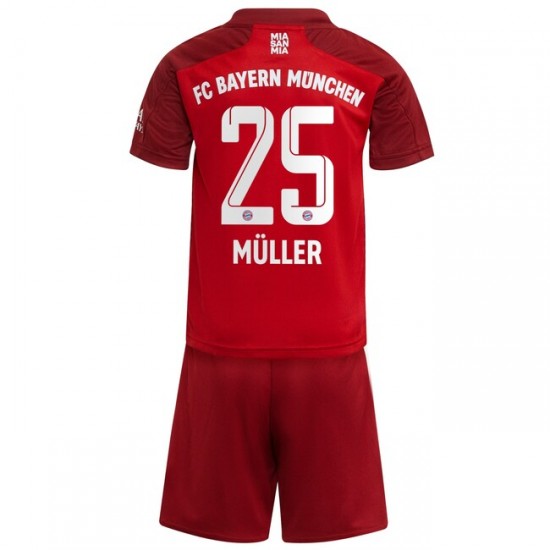 Camisola Bayern de Munique Thomas Muller 25 Criança Equipamento Primeiro 2021-2022 Manga Curta
